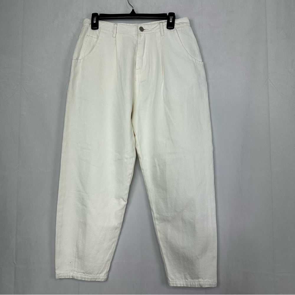 Bohme High Rise Jeans Pleated Mom Style Evening Casual White NWT Loose Curve